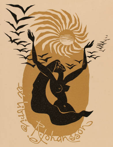 Exlibris by Ladislav Rusek from Czechoslovakia for Roland Johannson - Woman Sun 