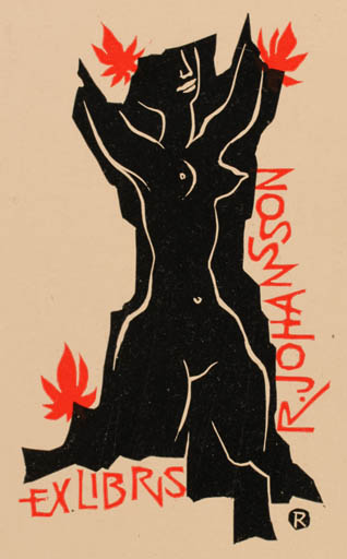 Exlibris by Ladislav Rusek from Czechoslovakia for Roland Johannson - Woman Nude 