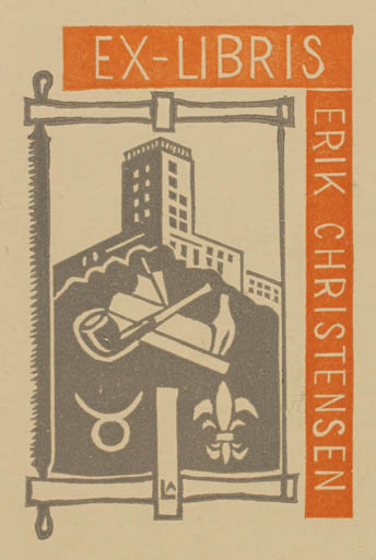 Exlibris by Lorentz May from Denmark for Erik Christensen - Working 