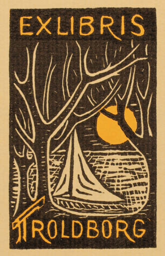 Exlibris by Chr. W. Bauditz from Denmark for ? Troldborg - Ship/Boat Tree 