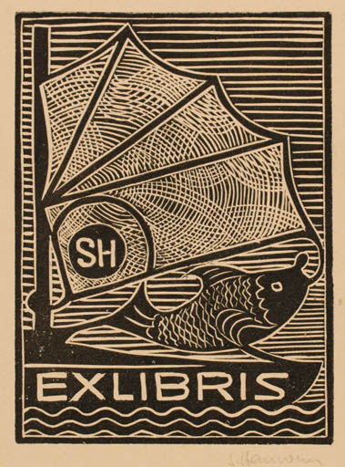 Exlibris by Siegmund Hammermann from Germany for ? S.H. - Fish Maritime Ship/Boat 