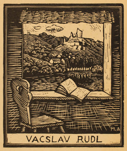 Exlibris by Ant Majer from Czechoslovakia for Vaclav Rudl - Book Interior Scenery/Landscape 