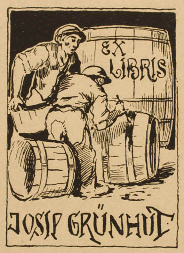 Exlibris by M. D. Gjuric from Czechoslovakia for Josip Grünhut - Working 