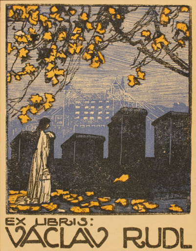 Exlibris by Otakar Stafl from Czechoslovakia for Vaclav Rudl - Architecture City Flora 