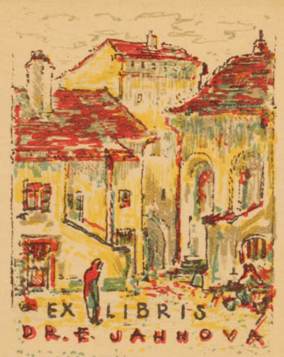 Exlibris by Oldrich Karel from Czechoslovakia for Dr. Erba Jahnova - City 