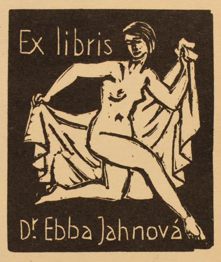 Exlibris by ? Zantova from Czechoslovakia for Dr. Erba Jahnova - Woman Nude 