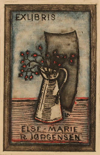 Exlibris by Lorentz May from Denmark for Else- Marie R Jørgensen - Flower Interior Flora 