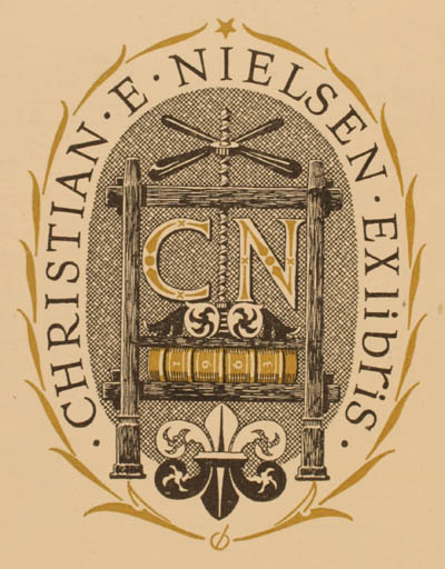 Exlibris by Christian Blæsbjerg from Denmark for Christian E Nielsen - 