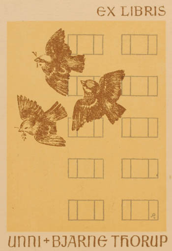 Exlibris by Henry Schjærven from Norway for Unni+ Bjarne Thorup - Bird 