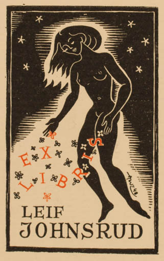 Exlibris by Arne Hoel from Norway for Leif Johnsrud - Woman Nude 