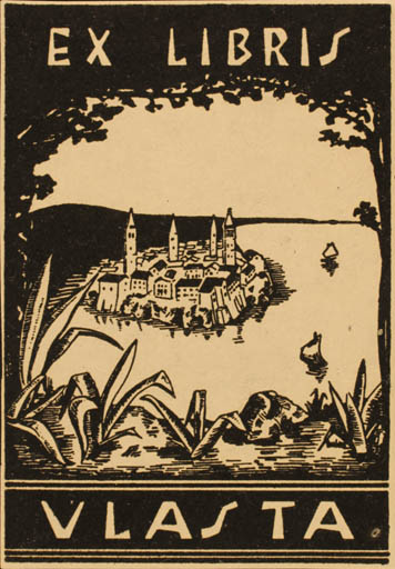 Exlibris by B Bergman from Czechoslovakia for ? Vlasta - City Scenery/Landscape 
