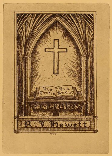 Exlibris by Ella Owter from Australia for R.Y Hewett - Religion 