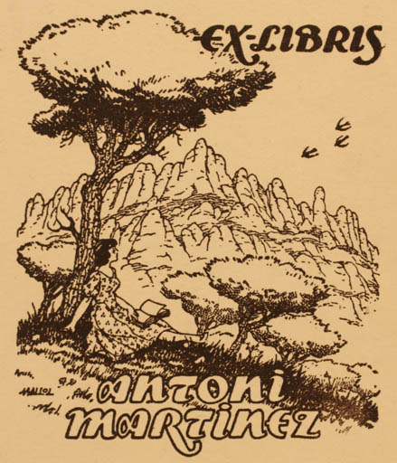 Exlibris by L Mallol from Spain for Antoni Martinez - Mountain Woman Scenery/Landscape Tree 