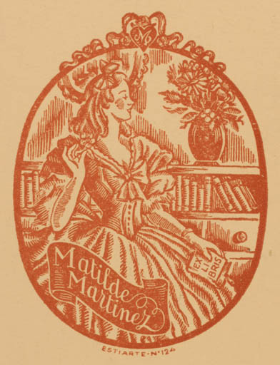 Exlibris by Juan Estiarte from Spain for Matilde Martinez - Interior Woman 