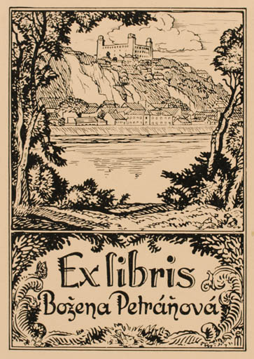 Exlibris by ? ? from Czechoslovakia for Bozena Petránová - Mountain Castle/Palace City Scenery/Landscape 