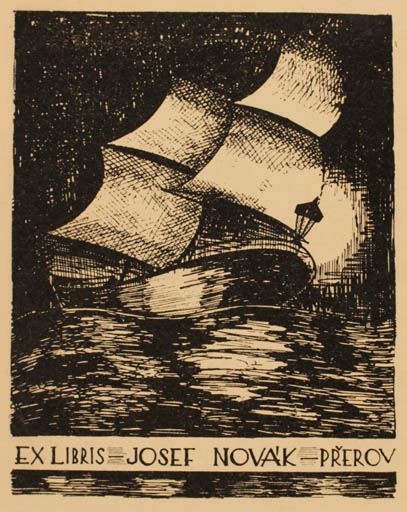 Exlibris by Arnold Schneider from Unknown for Josef Novák - Ship/Boat 