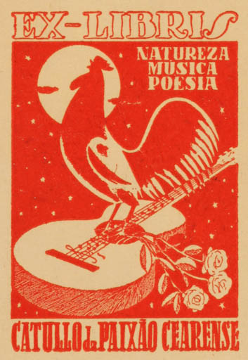 Exlibris by ? ? from Portugal for Catullo de Paixao Cearense - Flower Fauna Music 