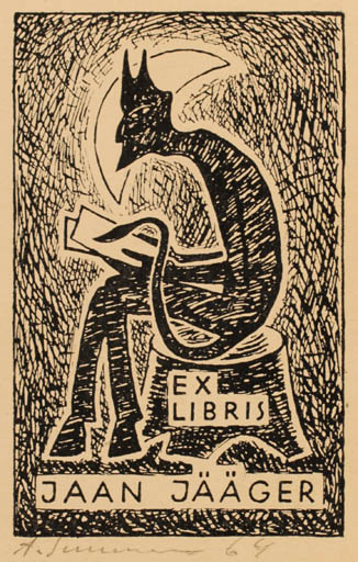 Exlibris by A. Suumaan from Estonia for Jaan Jääger - Devil 