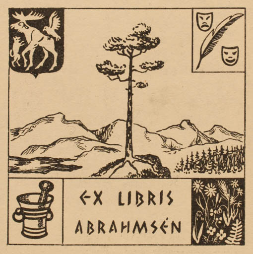 Exlibris by ? ? from Sweden for ? Abrahmsen - Mountain Fauna Flora Tree 