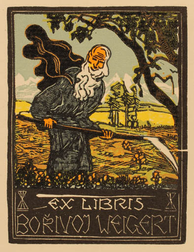 Exlibris by Josef Vachal from Czechoslovakia for Boivoj Weigert - Working Man Tree 