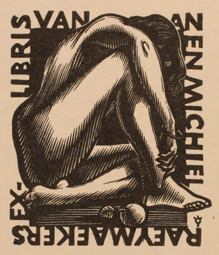 Exlibris by Frank-Ivo van Damme from Belgium for Michiel Raeymaekers - Woman Nude 