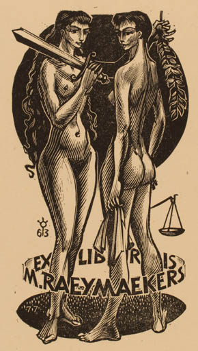 Exlibris by Frank-Ivo van Damme from Belgium for Michiel Raeymaekers - Woman Nude 