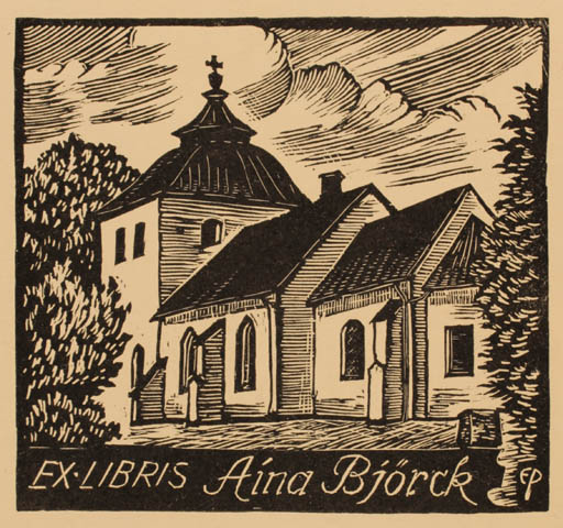 Exlibris by Edmund Peter from Denmark for Aina Björck - Church 