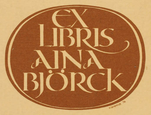 Exlibris by Clarence Bergquist from Sweden for Aina Björck - Text/Writing 