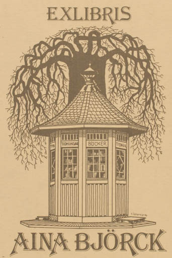 Exlibris by Clarence Bergquist from Sweden for Aina Björck - Architecture Tree 