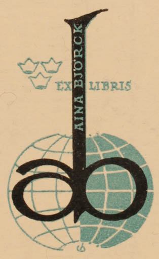 Exlibris by Christian Blæsbjerg from Denmark for Aina Björck - Globe 