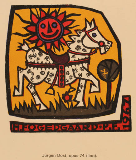 Exlibris by Jürgen Dost from Germany for Helmer Fogedgaard - Horse Sun 