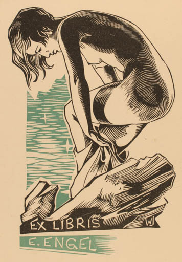 Exlibris by Josef Weiser from Czechoslovakia for Ella Engel - Woman Nude 