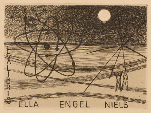 Exlibris by Muggi Wille Nielsen from Denmark for Ella og Niels Engel - Science 