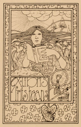 Exlibris by Ad. van Hoof from Netherland for Frits Haans - Book Woman Scenery/Landscape 