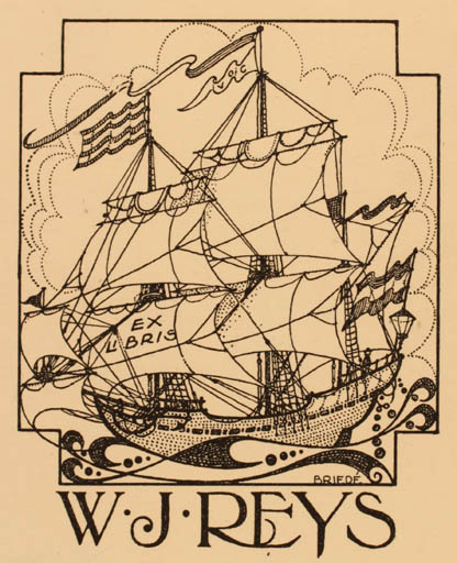 Exlibris by Johan Briedé from Netherland for W.J. Reys - Maritime Ship/Boat 