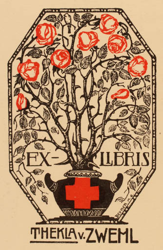 Exlibris by M.E. Beyrer from Germany for Thekla v. Zweml - Flower 
