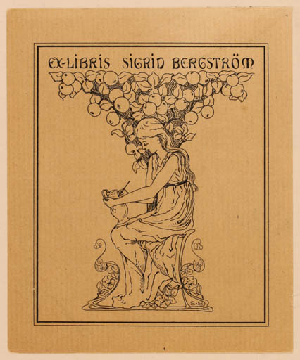Exlibris by Sigrid Bergström from Sweden for Sigrid Bergström - Fruit Jugend Woman 