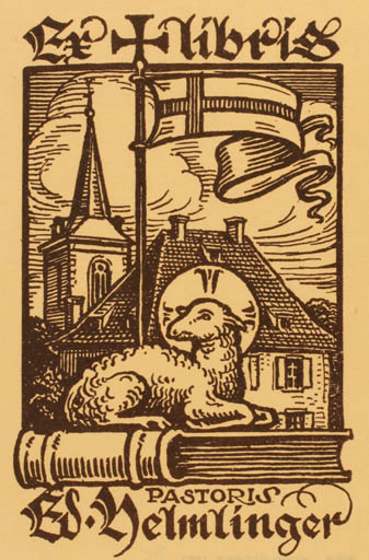 Exlibris by Henri Bacher from France for Es Helmlinger - Fauna Church Religion 