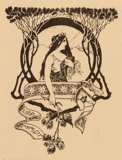 Exlibris by Franz Cizek from Czechoslovakia for ? Schmidt - Jugend Woman 