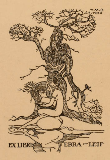 Exlibris by Trygve M Davidsen from Norway for ? Ebba- Leif - Jugend Woman Tree 