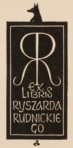 Exlibris by Zbigniew Dolatowski from Poland for Ryszarda Rudnickiego - Dog Text/Writing 