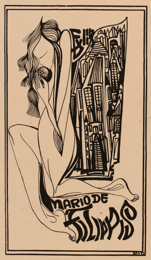 Exlibris by Monica Laura Damian from Romania for Mario de Filippis - Woman 