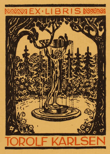 Exlibris by Albert Jaern from Norway for Torolf Karlsen - Jugend Woman Forest 