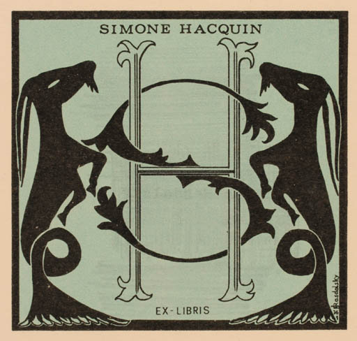 Exlibris by Jacques Rasdolsky from Belgium for Simone Hacquin - Fable Animal 