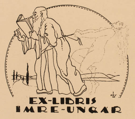 Exlibris by A. S. Rév from Hungary for Imre Ungár - Hobby Woman Scenery/Landscape Man 