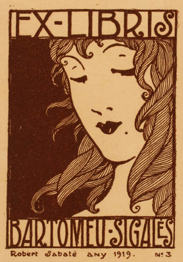 Exlibris by Robert Sabaté from Spain for Bartomeu Sigales - Jugend Woman Portrait 