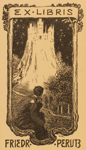 Exlibris by Max Svabinsky from Czechoslovakia for Friedrich Perub - Jugend Scenery/Landscape Man 