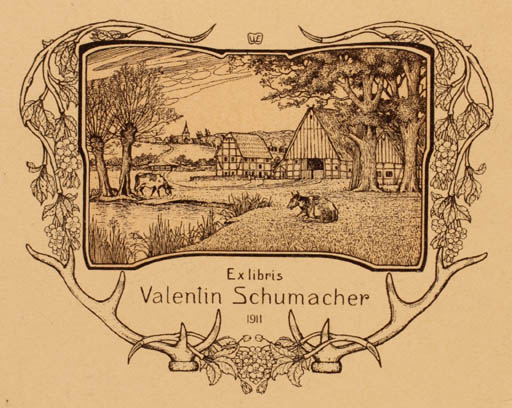 Exlibris by Villy Ehringhausen from Germany for Valentin Schuhmacher - Jugend Scenery/Landscape 