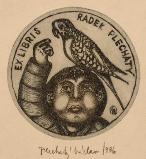 Exlibris by Vaclav Plechatej from Czechoslovakia for Radek Plechaty - Bird Man 