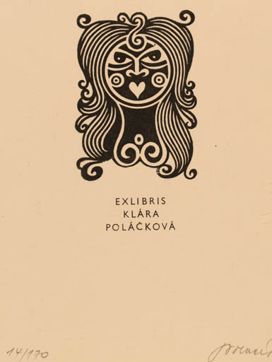 Exlibris by Josef Polacek from Czechoslovakia for Klára Polácková - Woman 